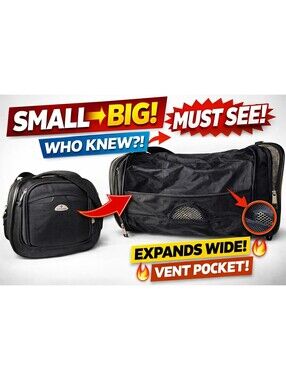 Samsonite Compact Travel Duffle Bag Black Expandable Carry-On Gym Overnight Bag